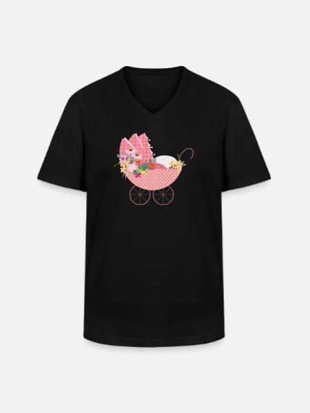Playful Flower Stroller – Romantic Motif - Men's V-Neck T-Shirt - black