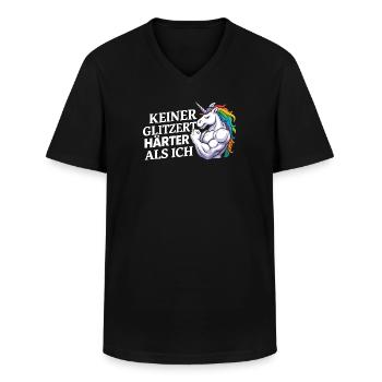 Härter als ich – Einhorn Kraftdesign - Männer-T-Shirt mit V-Ausschnitt - Schwarz - Vorne - AI Model Male 178 dark (178cm)
