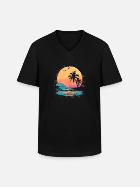 Palm Tree Sunset Summer Sun - Men's V-Neck T-Shirt - black