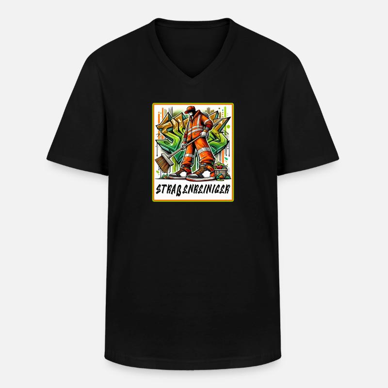 Straßenreiniger im Graffiti-Style - Männer-T-Shirt mit V-Ausschnitt - Schwarz