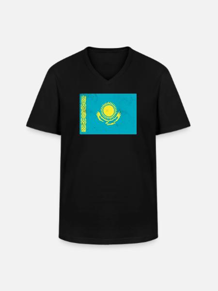 Flag of Kazakhstan - Men's V-Neck T-Shirt - black