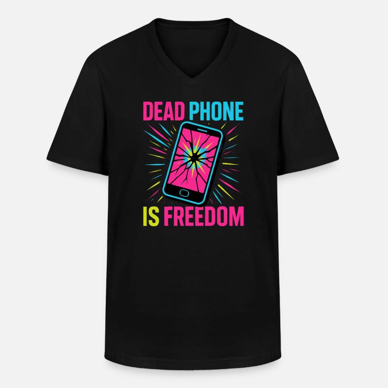 Dead Phone is Freedom - Männer-T-Shirt mit V-Ausschnitt - Schwarz
