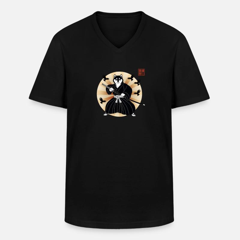Shiba Samurai - Männer-T-Shirt mit V-Ausschnitt - Schwarz