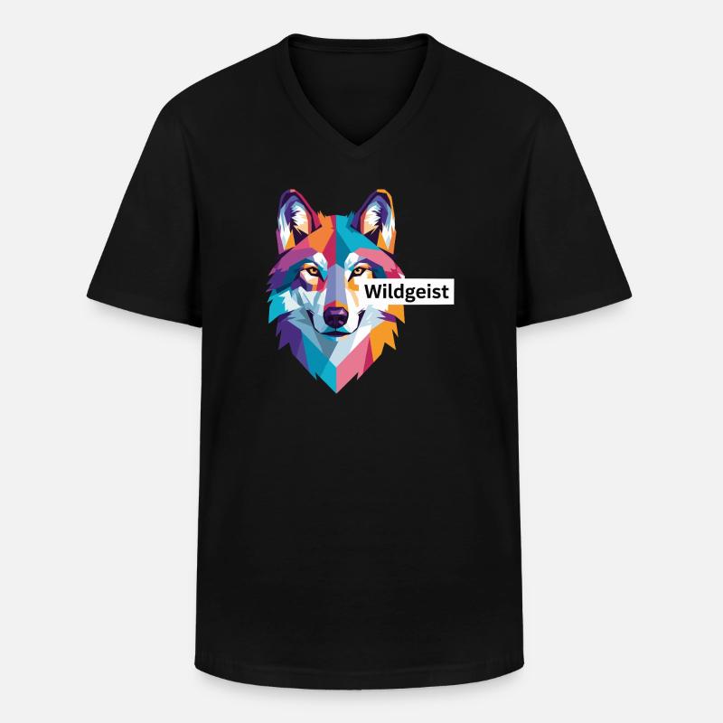 Farbiger Wolfskopf "Wildgeist" - Männer-T-Shirt mit V-Ausschnitt - Schwarz