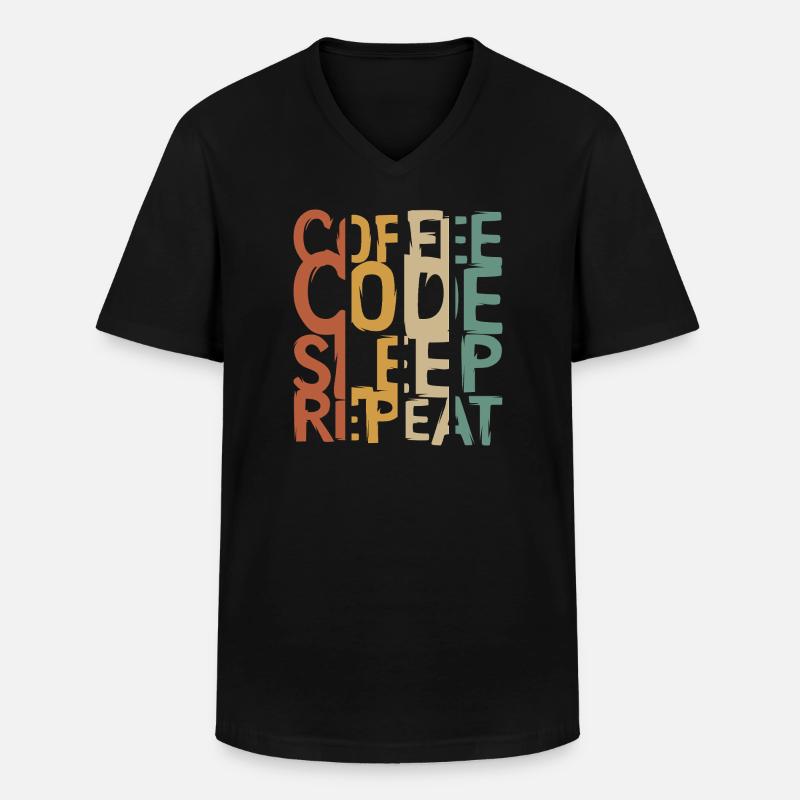 Coffee Code Sleep Repeat – Entwickler Design - Männer-T-Shirt mit V-Ausschnitt - Schwarz