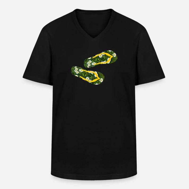 Latschen Gänseblümchen Flip Flops Camping Rasen - Männer-T-Shirt mit V-Ausschnitt - Schwarz