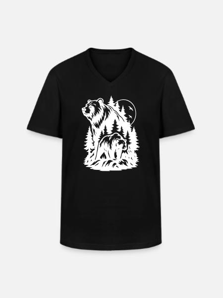 Majestic Forest Bear and Lion Silhouette - Men's V-Neck T-Shirt - black
