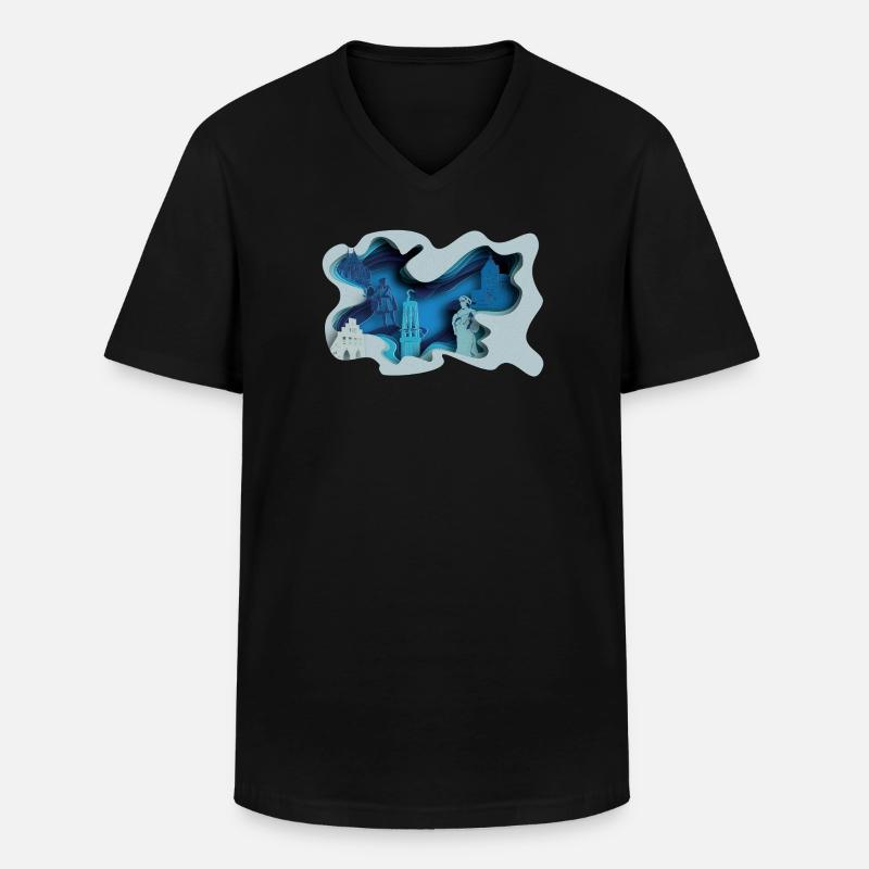 Moers Stadtsilhouette in Hydrographik-Optik - Männer-T-Shirt mit V-Ausschnitt - Schwarz
