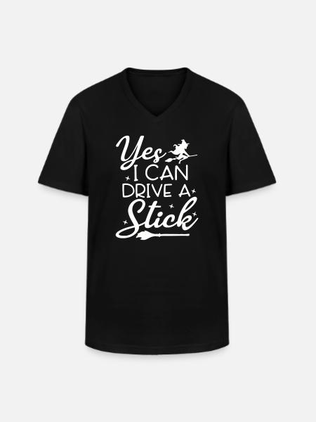 Whimsical Witch Riding Broom Illustration - Men's V-Neck T-Shirt - black
