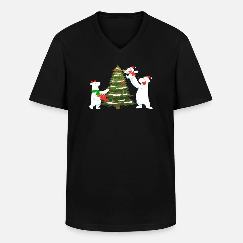 Festliche Eisbären mit Tannenbaum - Männer-T-Shirt mit V-Ausschnitt - Schwarz