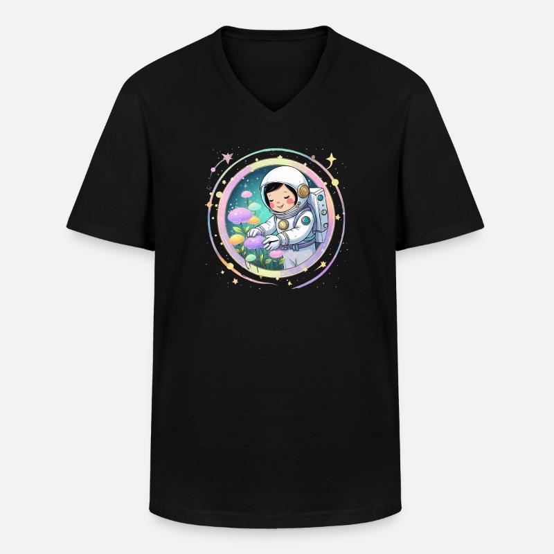 Astronautenmädchen mit Pilzen – Süßes Space-Design - Männer-T-Shirt mit V-Ausschnitt - Schwarz