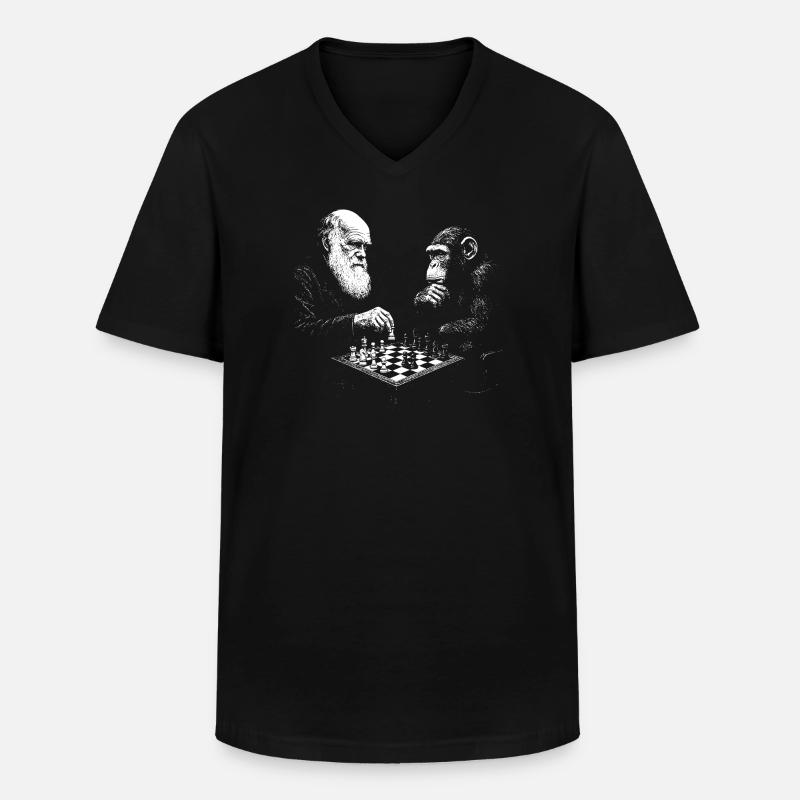 Charles Darwin spielt Schach mit Affe - Männer-T-Shirt mit V-Ausschnitt - Schwarz