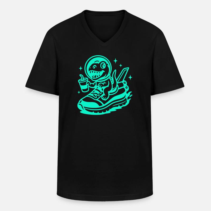 Space Fun Saurus Junior - Männer-T-Shirt mit V-Ausschnitt - Schwarz