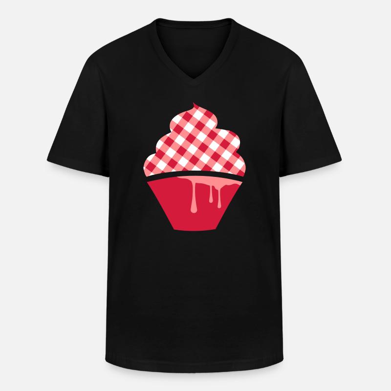 Stilisierter Cupcake mit Karo-Topping - Männer-T-Shirt mit V-Ausschnitt - Schwarz
