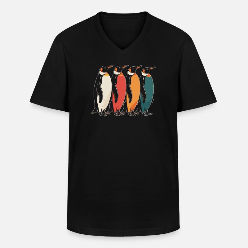 Farbenfrohe Pinguine - Männer-T-Shirt mit V-Ausschnitt - Schwarz