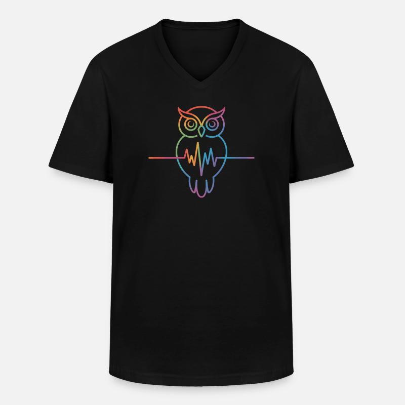 Regenbogen Eule Herzschlag Design - Männer-T-Shirt mit V-Ausschnitt - Schwarz
