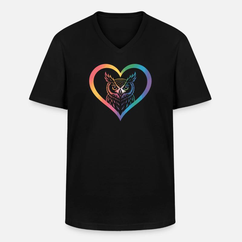 Regenbogen Eulen Herz Design - Männer-T-Shirt mit V-Ausschnitt - Schwarz