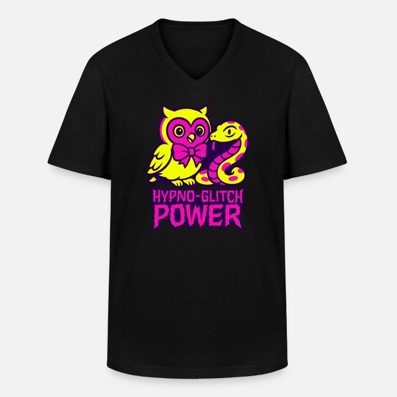 Hypno Glitch Owl and Snake - Männer-T-Shirt mit V-Ausschnitt - Schwarz