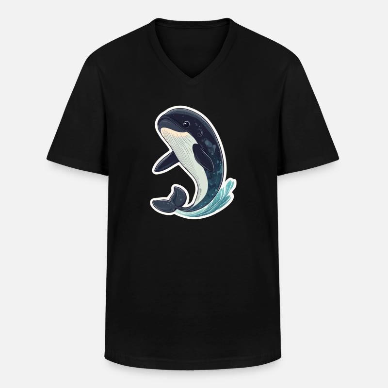 Wal - Männer-T-Shirt mit V-Ausschnitt - Schwarz