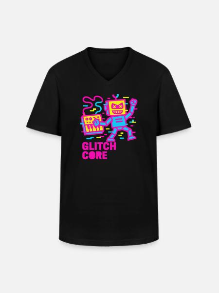 Glitchcore ! - T-shirt col V Homme - noir