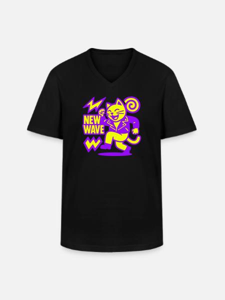 New Wave Cat - Männer-T-Shirt mit V-Ausschnitt - Schwarz