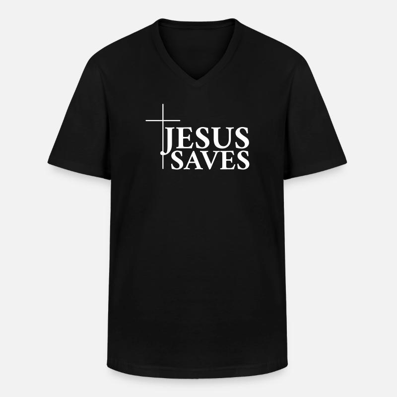 Jesus Rettet - Männer-T-Shirt mit V-Ausschnitt - Schwarz