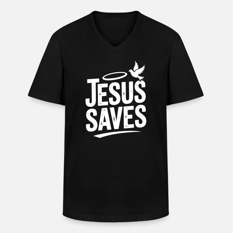 Jesus rettet - Männer-T-Shirt mit V-Ausschnitt - Schwarz