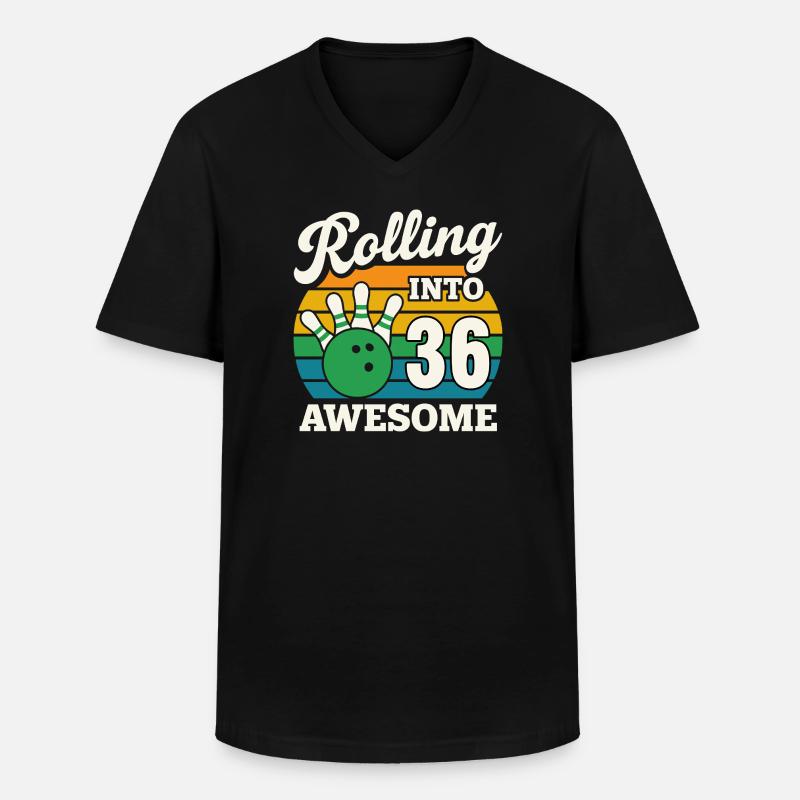 Rétro Bowling 36e anniversaire Graphique - T-shirt col V Homme - noir