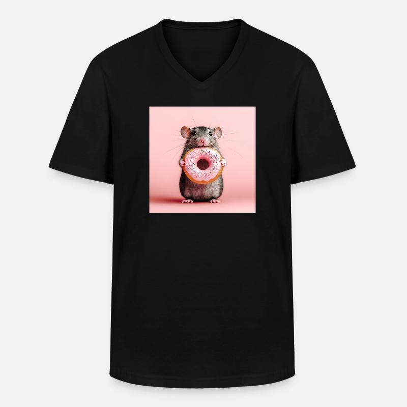Süße Maus mit buntem Donut - Männer-T-Shirt mit V-Ausschnitt - Schwarz