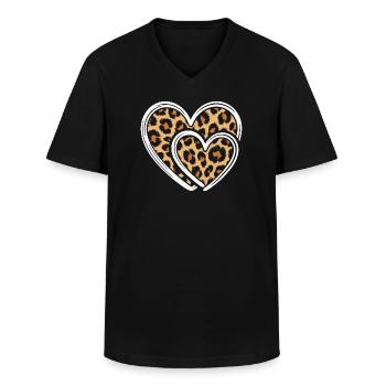 Heart with leopard print - Men's V-Neck T-Shirt - black - Front - AI Model Male 178 dark (178cm)