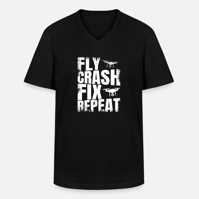 Fly_Crash_Fix_Repeat - Männer-T-Shirt mit V-Ausschnitt - Schwarz