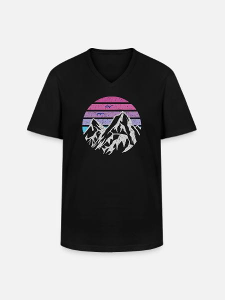 Berge Retro Sonne - Männer-T-Shirt mit V-Ausschnitt - Schwarz