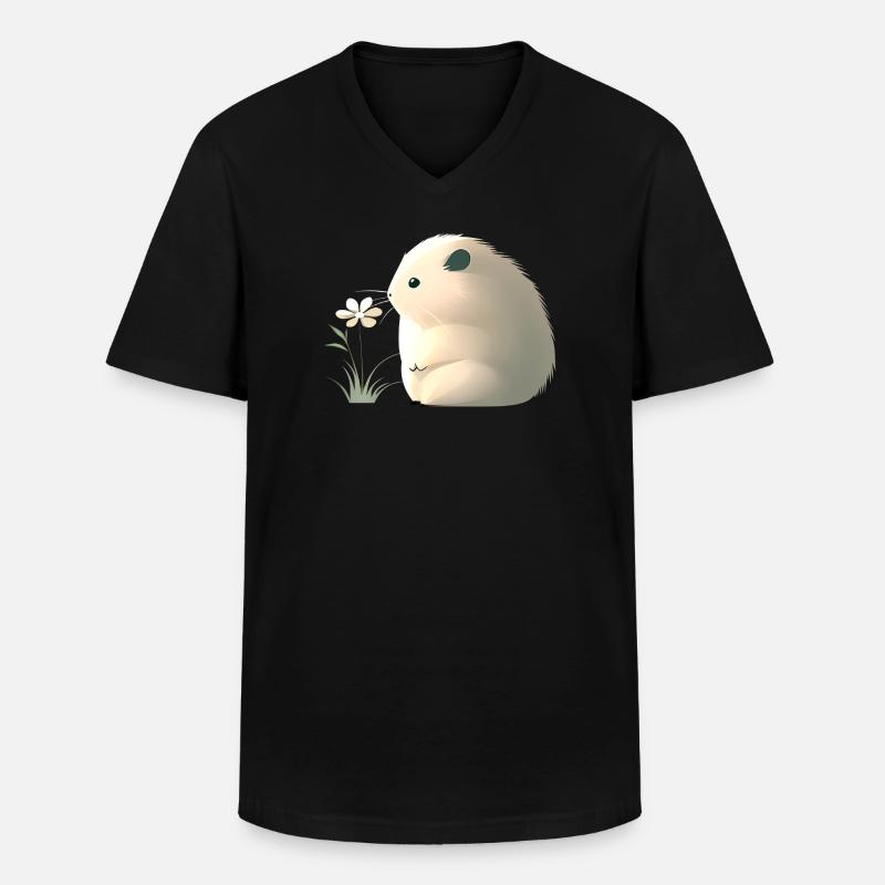 Süßer Hamster mit Blume - Männer-T-Shirt mit V-Ausschnitt - Schwarz