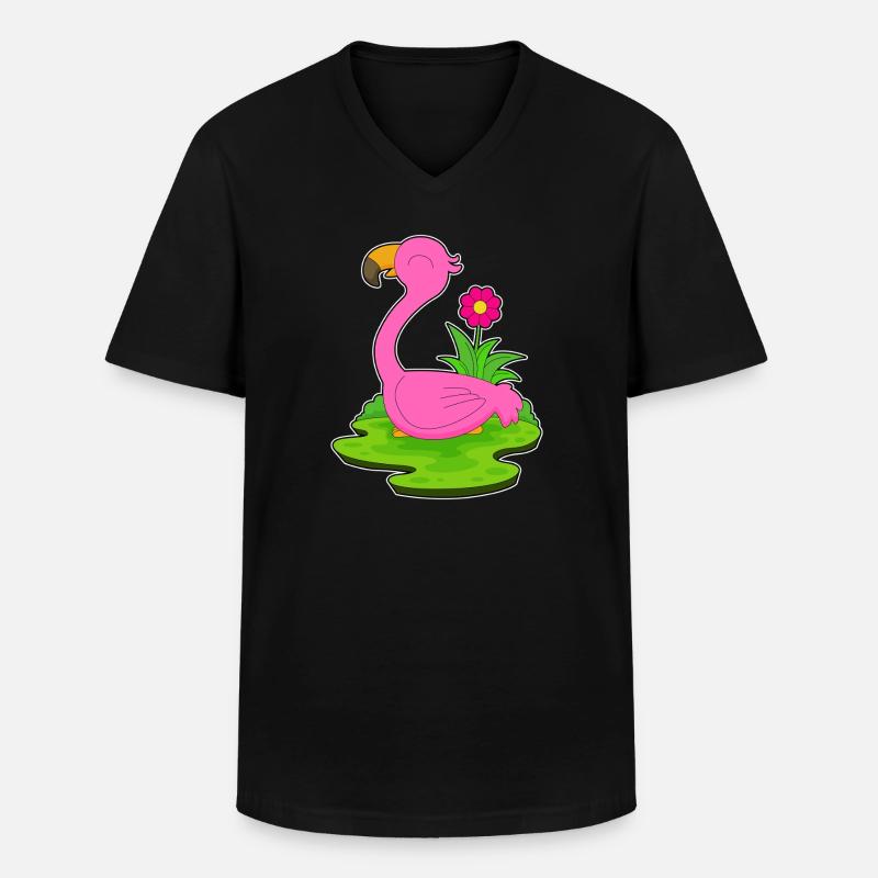 Flamingo Blume - Männer-T-Shirt mit V-Ausschnitt - Schwarz