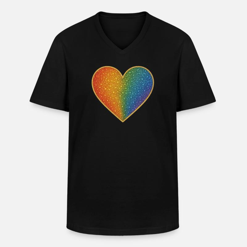 Funkelndes Regenbogenherz Design - Männer-T-Shirt mit V-Ausschnitt - Schwarz