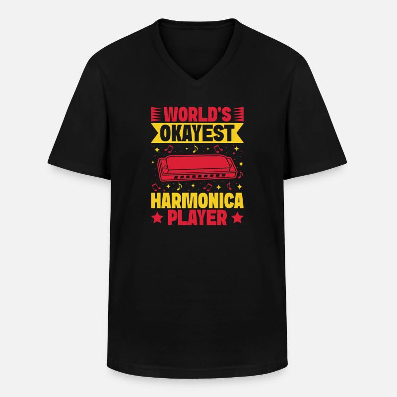 Funny Harmonica Player Okayest Harmonica - Männer-T-Shirt mit V-Ausschnitt - Schwarz