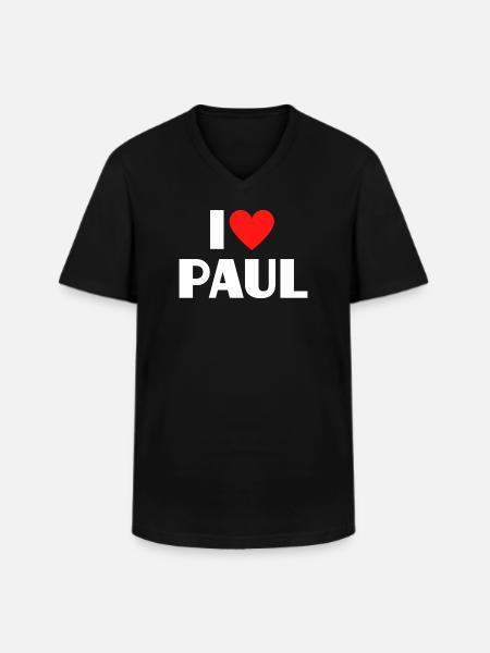 Jeg elsker Paul Red Heart Romantic Name Fan - Klassisk herre T-shirt med V-udskæring - sort