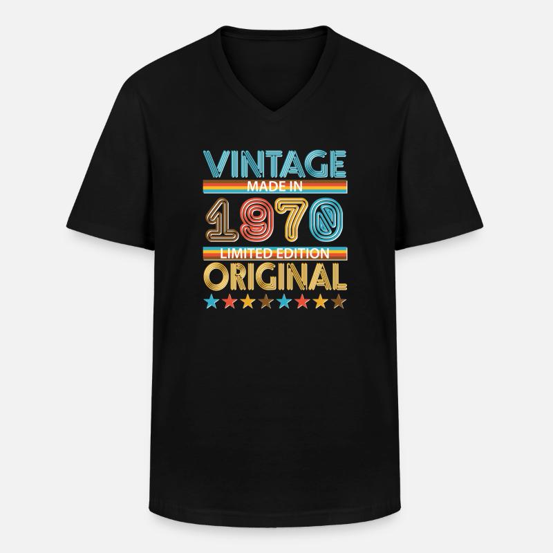 1970 - Männer-T-Shirt mit V-Ausschnitt - Schwarz