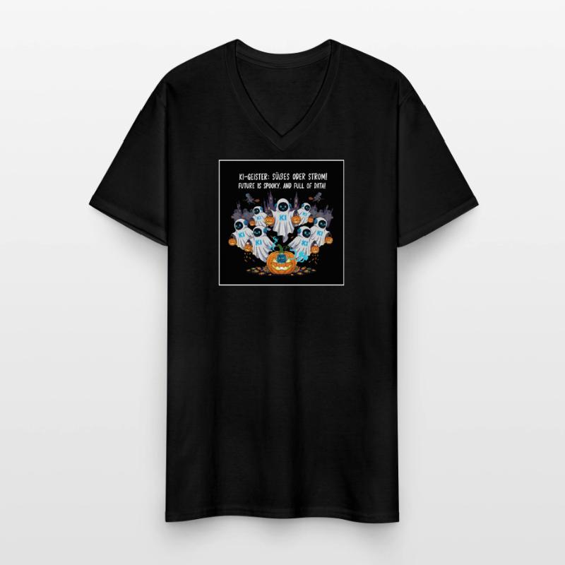 KI-Geister: Süßes oder Strom ! Männer-T-Shirt mit V-Ausschnitt