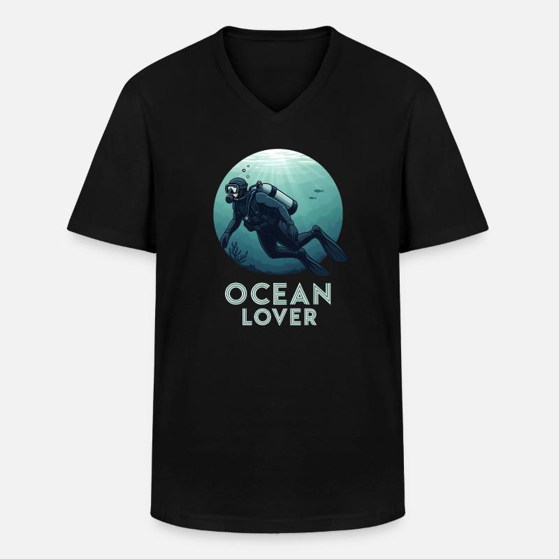 Ocean Lover Taucher - Männer-T-Shirt mit V-Ausschnitt - Schwarz
