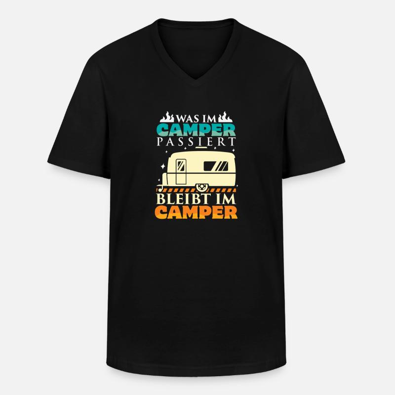 Camper Camping Wohnwagen Spruch - Männer-T-Shirt mit V-Ausschnitt - Schwarz
