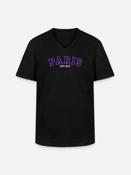 PARIS_EST_1975 - Männer-T-Shirt mit V-Ausschnitt - Schwarz