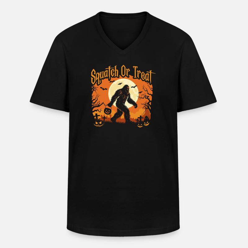 Kniebeugen oder Leckerli Spooky Bigfoot Halloween - Männer-T-Shirt mit V-Ausschnitt - Schwarz