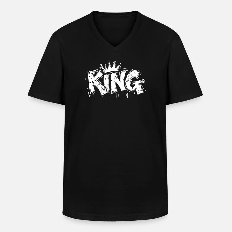 König Schriftzug - Männer-T-Shirt mit V-Ausschnitt - Schwarz