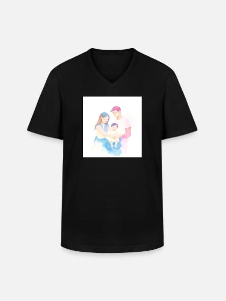 Cute and modern family illustration - Men's V-Neck T-Shirt - black