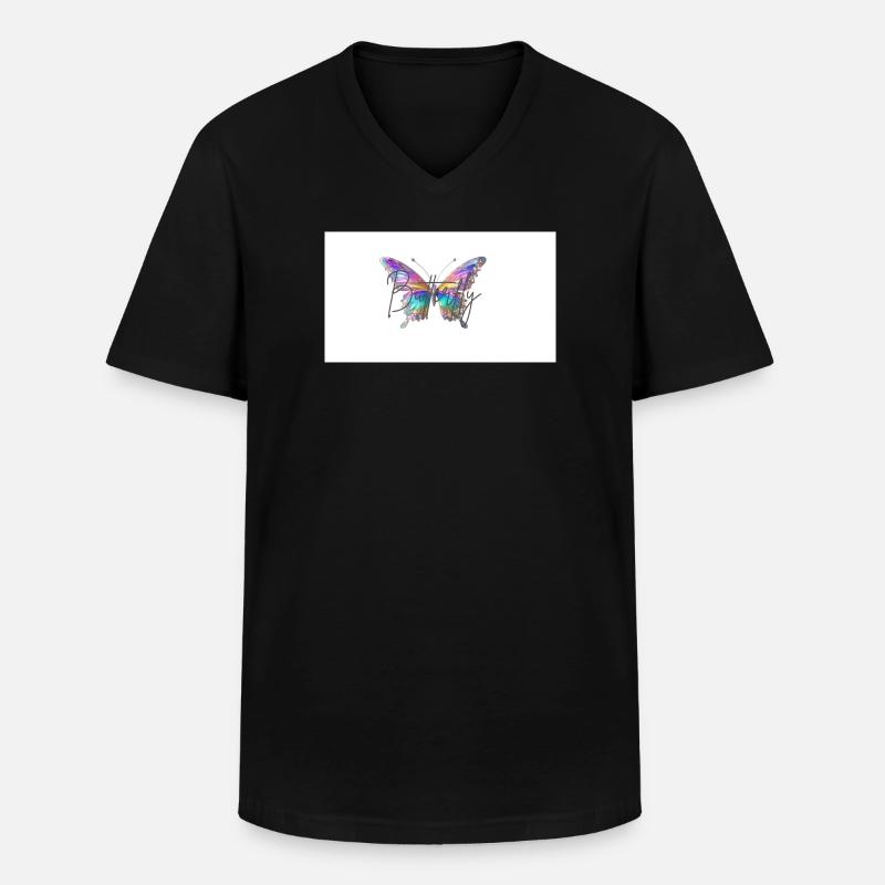 Bunter Schmetterling mit Wasserfarben-Effekt - Männer-T-Shirt mit V-Ausschnitt - Schwarz