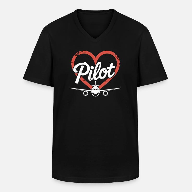 Herz Flugzeug Pilot - Männer-T-Shirt mit V-Ausschnitt - Schwarz