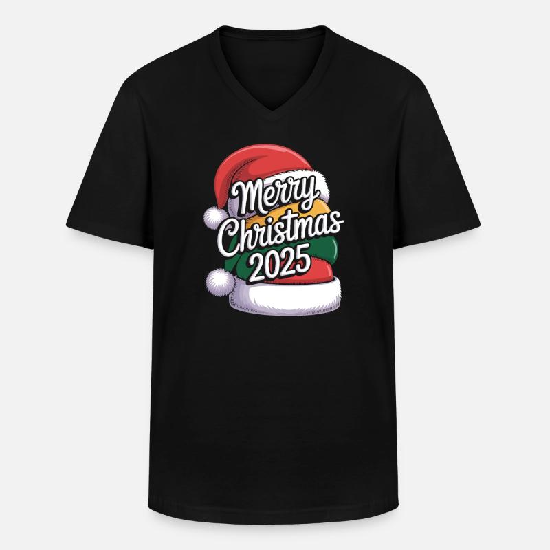 Christbaumhut mit Weihnachtsgruß 2025 - Männer-T-Shirt mit V-Ausschnitt - Schwarz
