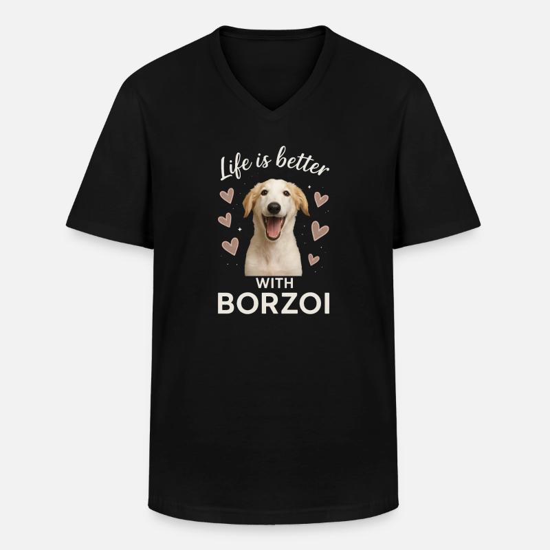 Borzoi - Männer-T-Shirt mit V-Ausschnitt - Schwarz