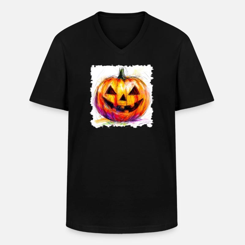 Bunter Kürbis Jack-O-Lantern - Männer-T-Shirt mit V-Ausschnitt - Schwarz